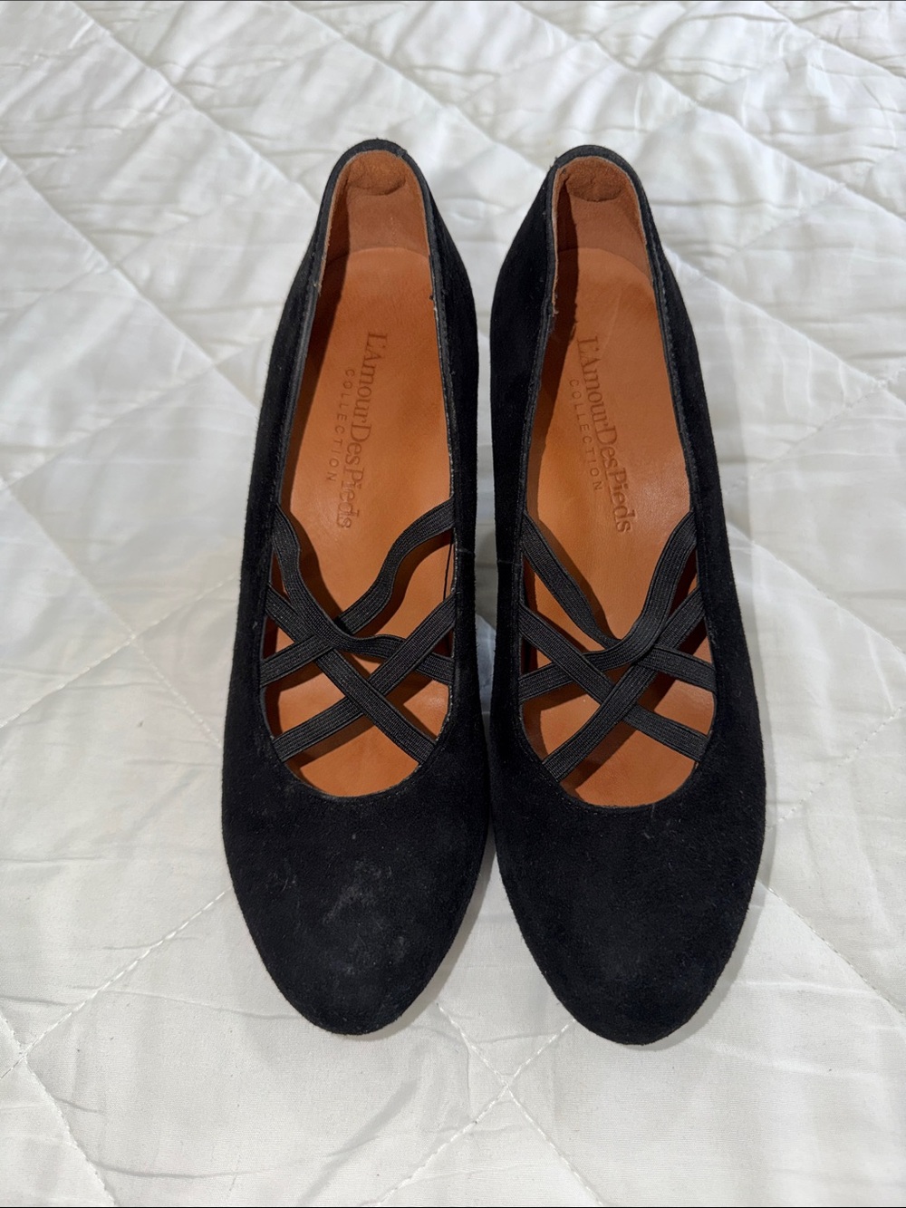 Lanoud Design Black Suede Crisscross Strap Heels